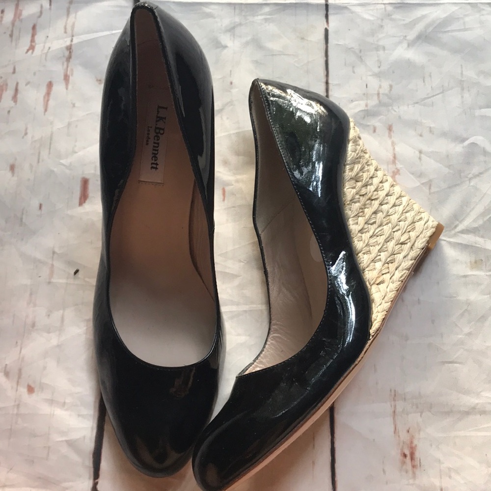 L.K. Bennett patent leather wedges